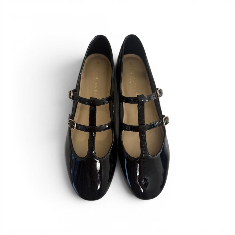 Marc Fisher LTD Women's Evie Double Buckle Black T-Strap Flats, NWT! 9.5M